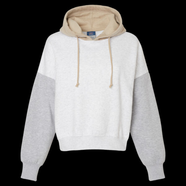 Women's Sueded Fleece Colorblocked Crop Hooded Sweatshirt Thumbnail