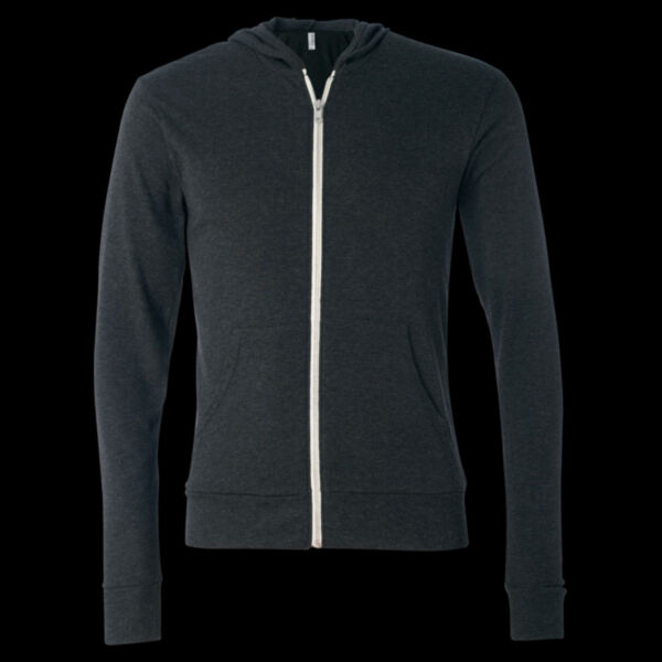 Unisex Triblend Lightweight Full-Zip Hooded Long Sleeve Tee Thumbnail