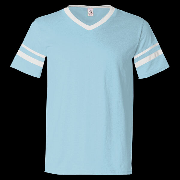 V-Neck Jersey with Striped Sleeves Thumbnail