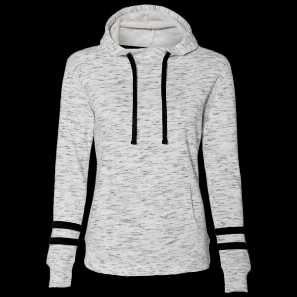 Women’s Mélange Fleece Striped-Sleeve Hooded Sweatshirt Thumbnail