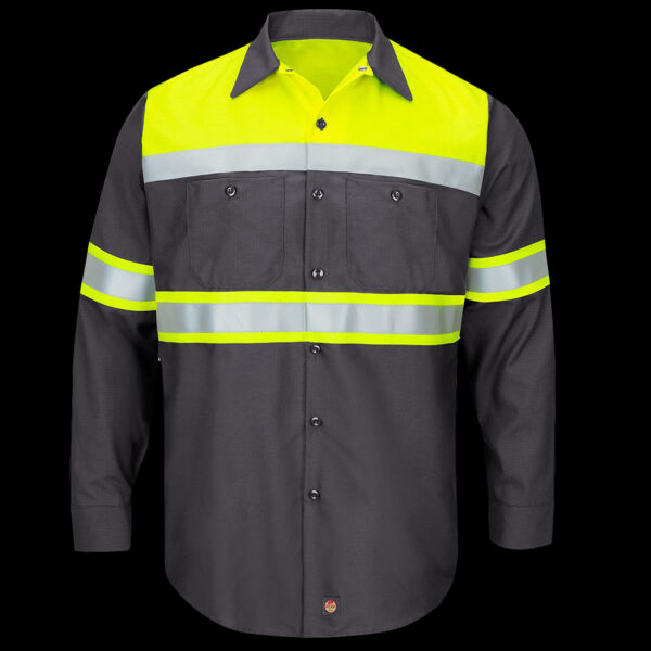Men's Hi-Visibility Colorblock Ripstop Long Sleeve Work Shirt Thumbnail